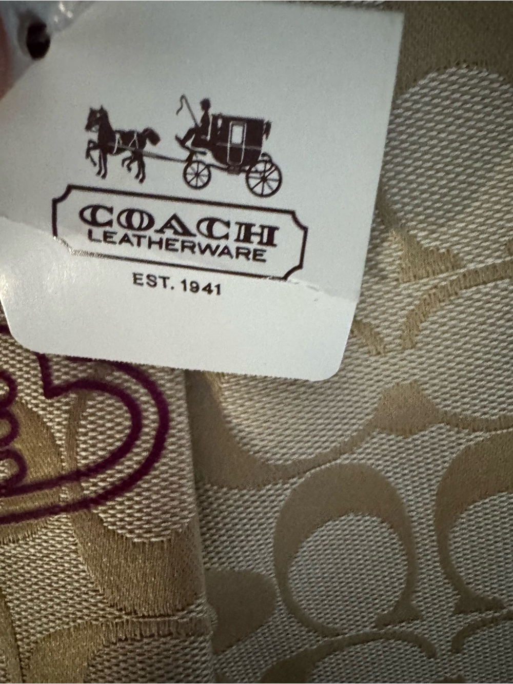 NWT COACH Poppy Canvas Handbag Beige Purple Heart Flower Embroidery Authentic - Picture 8 of 16